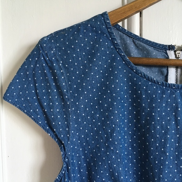 Kensie Chambray Polka Dot Peplum Retro Pin-Up Top S - Picture 4 of 13